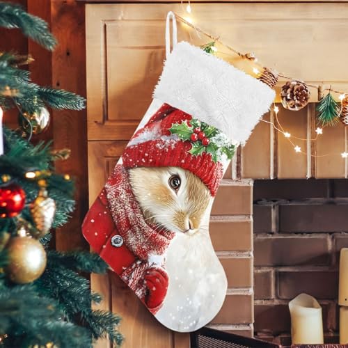 YMGQYJ Rabbit Christmas Christmas Stocking, Hanging Xmas Stocking, Christmas Socks Decoration for Family Holiday Party, 17.7x12.2 in