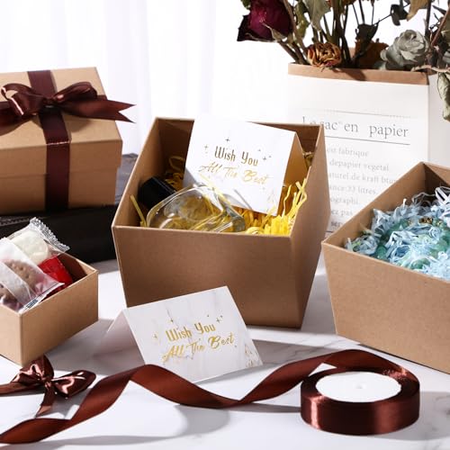 Marspark 4 Pcs Christmas Nesting Gift Boxes with Lids Stackable Square Nested Boxes Set with Ribbon Large to Small Size Prank Annoying Nested Gift Wrapping for Valentine Weddings Birthday(Kraft) - Image 5