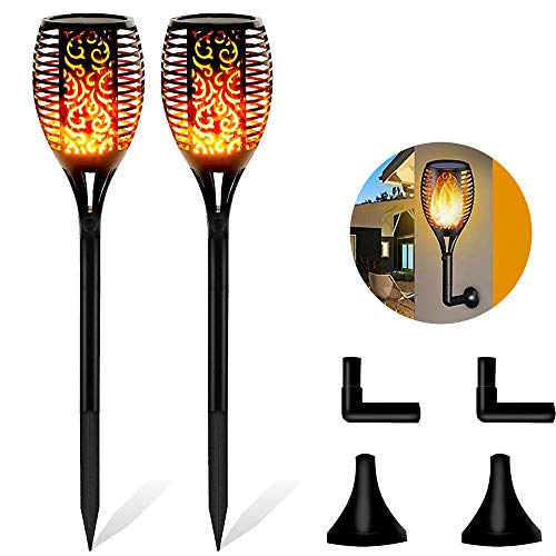 jardín Luces de llamas solares al aire libre Paquete de 2 96 LED Luces de llamas con energía solar Decoración de paisaje Camino al aire libre Impermeable Encendido/apagado automático (negro)