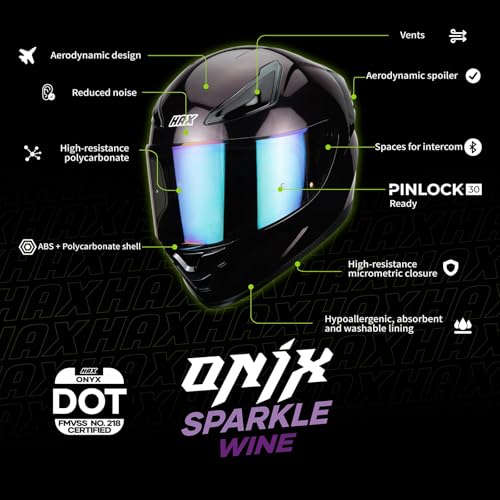Image of HAX Onix Full Face Motorcycle Helmets DOT Approved, Pinlock Ready & Intercom Slot , Motorbike Powersports Street Racing for Men Women(Midnight Purple, XXL)