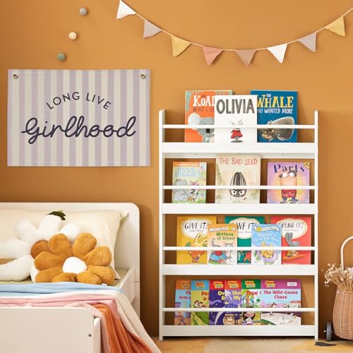 Image of Purple Girls Room Decor Long Live Girlhood Banner, Vintage Stripes Flag Banner Nursery Playroom Wall Decor for Girls Bedroom Dorm Toddler Decorations Teen Girls Kids Room 30x20,girlroom