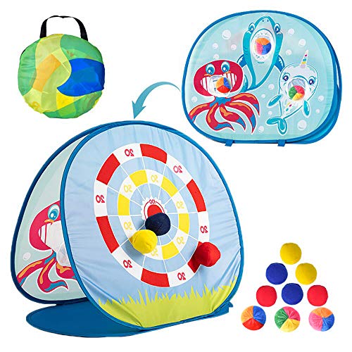 Ainolway Sitzsack-Wurfspiel Spielzeug für Kleinkinder (3-5 Jahre), Hai-Thema, doppelseitiges Cornhole-Brettspiel mit 6…