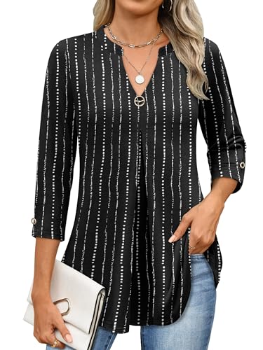 ANRABESS Womens Tops 3/4 Length Sleeve Shirts Business Casual Dressy Blouses 2025 Fall Work Tunic Tee TShirts Office Outfits