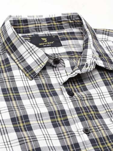 Image of JOVEN Men Slim Fit Pure Cotton Brown and Dark Green Casual Checked Shirt