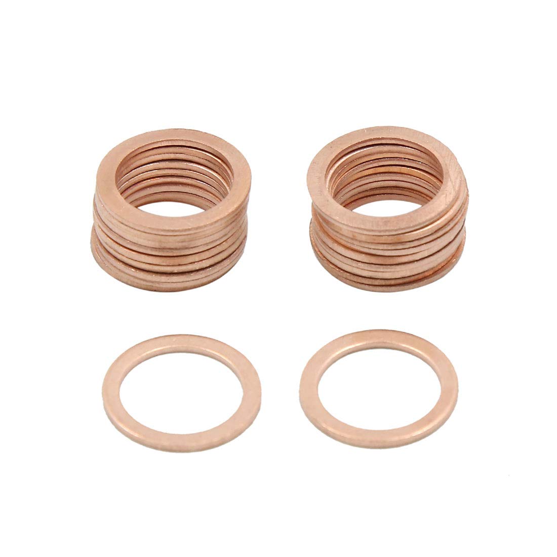 X AUTOHAUX 13mm Inner Dia Copper Crush Washers Flat Sealing Gaskets Rings 20pcs, Copper Tone, 13*17*1mm