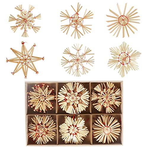 FINDIR 24pcs Strohsterne Christbaumschmuck Anhänger Weihnachtsbaum Stroh Durchmesser 8.5 cm Strohsterne Weihnachten strohanhänger für Weihnachtsbaum Weihnachtsdekoration Cover