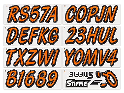 Image of Whipline Solid Orange /Black 3 inch Alpha-Numeric Registration Identification Numbers Stickers Decals for Boats & Personal Watercraft
