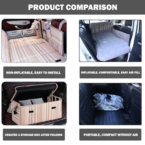 Image of Allextreme CB-S03 Non-Inflatable Car Bed with Two Pillows Portable & Foldable Design Polyester Fabric Back Seat Sleeping Mattress & Multi Storage Organizer for Baby Kids Travel Picnic (Beige & Brown)