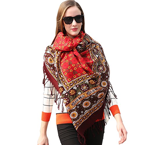 DANA XU 100% Merino Wool Pashmina Shawl Cashmere Wrap for Women – Lightweight Travel & Wedding Scarf Floral