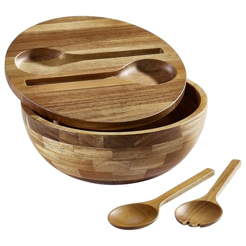 Comparison: Best Lenox Wooden Salad Bowl 11 ECWAY Acacia Wooden Salad Bowl with Lid, Built-in Acacia Wood Utensils, 10.5" Large Wood Serving Bowls for Fruits, Salad, and Vegetables, Big Wood Salad Bowls Set 4-Piece, All-in-One Design