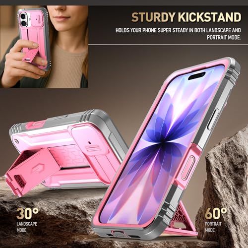 Image of Poetic for iPhone 17 Case with Camera Control Capture Button, [Slide Camera Cover] [Built-in Stand] [Built-in Screen Protector] Full-Body Military Grade Rugged Phone Case for iPhone 17, Pink