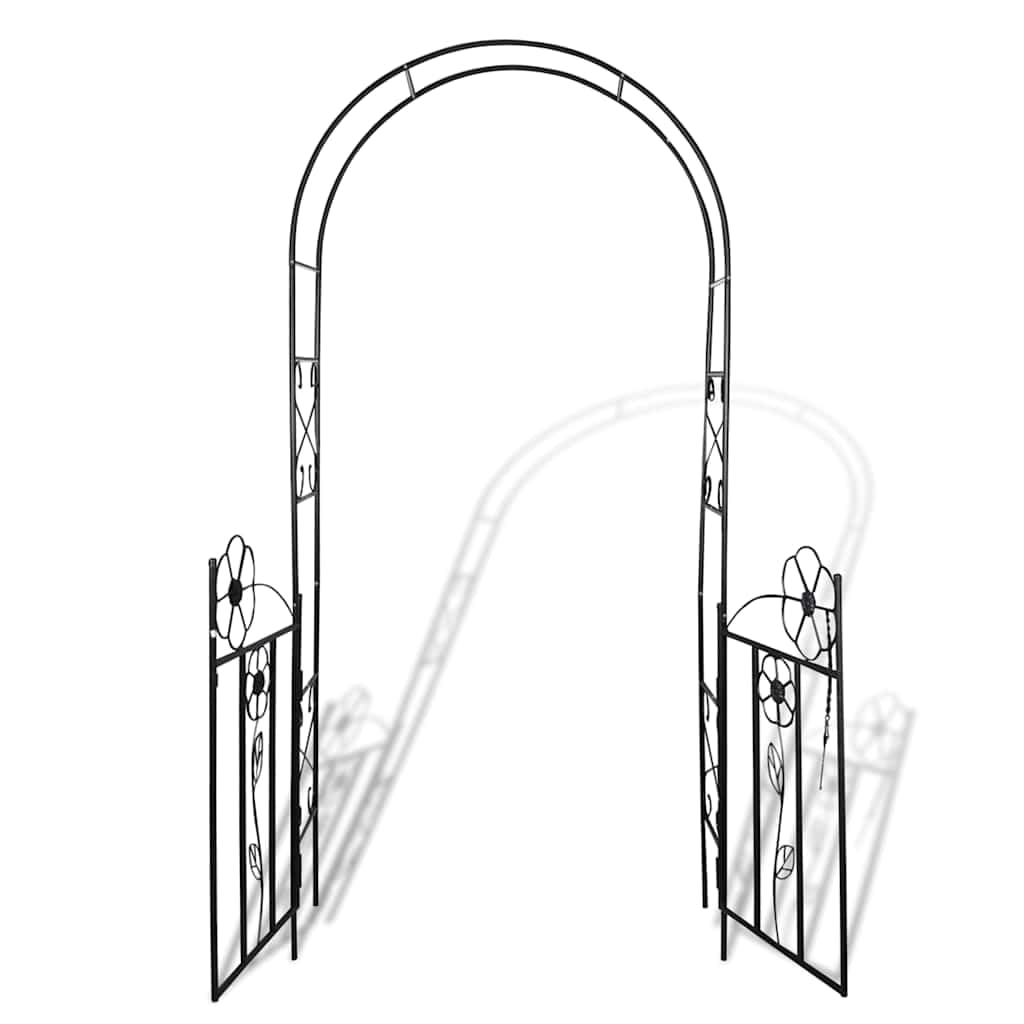 Arco de jardín con puerta de metal para rosas y plantas trepadoras, como enrejado de rosas