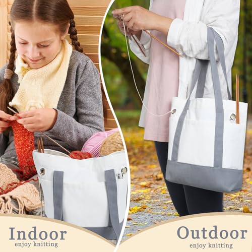 Image of Yarn Bag, Canvas Tote Crochet Bag Organizer, Lightweight Yarn Storage Knitting Bags for Crocheting, Portable Travel Bags and Totes, Crochet Accessories, Knitting Kit Holder (Pack of 2)