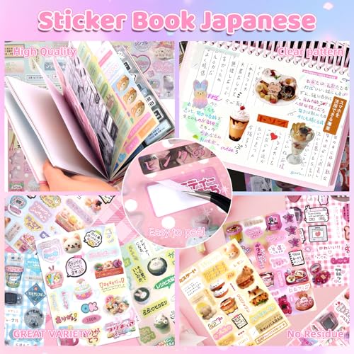 Image of 1300Pcs Cute Scrapbook Stickers Travel Y2k Japanese Sticker Book for Adult Kawaii Korean Stickers for Journaling Laser Aesthetic Sticker Glitter Toploader Decor for DIY Card Art Crafts 45 Page Time