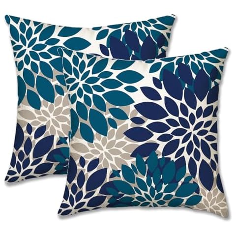 YEARSTAR Set of 2 Blue Decorative Throw Pillow Covers 18x18 Inch - Outdoor Floral Linen Farmhouse Square Pillow Covers for Couch, Sofa, Living Room Cover