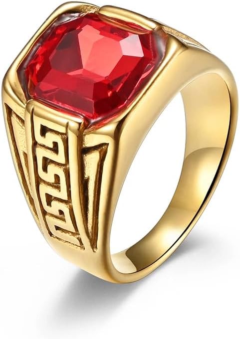 Garnet Ring for Men - Sterling Silver, Solid 10/14/18K Gold, Custom Gemstone Ruby Ring for Uncle, Dad, Papa
