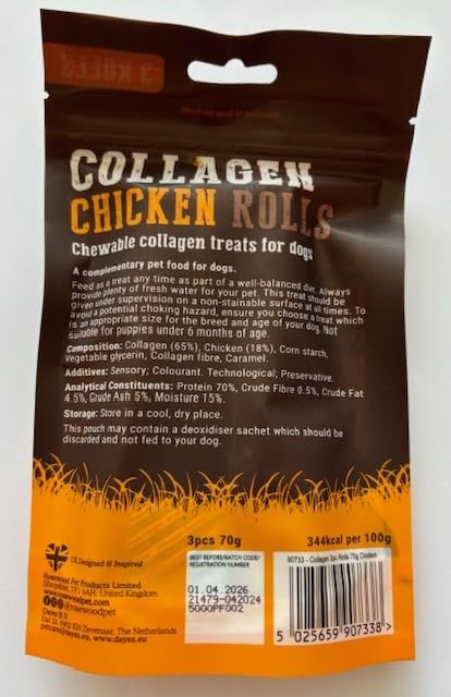 Medium Collagen Chicken Rolls for Dogs 3 Stick Treats (Single 70g Packet), 70 g (Pack of 1) - Image 2