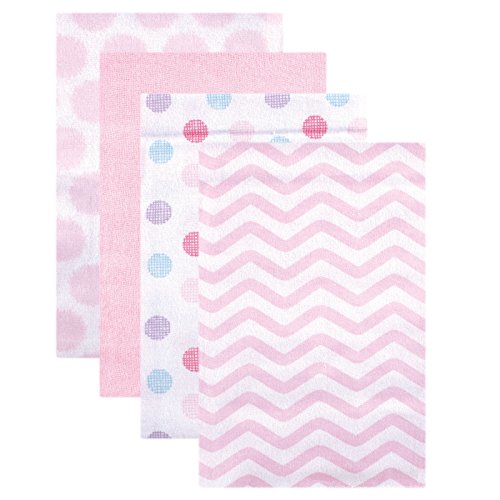 Image of Luvable Friends Unisex Baby Cotton Flannel Receiving Blankets, Pink Dots 4-Pack, One Size