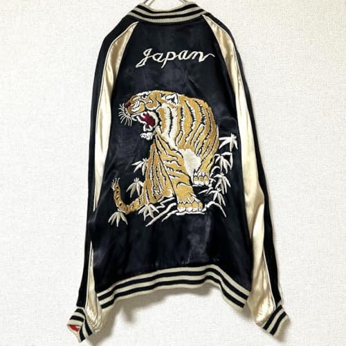 スカジャン リバーシブル レーヨン 刺繍 虎 鷹 龍 バイカラー メンズ M