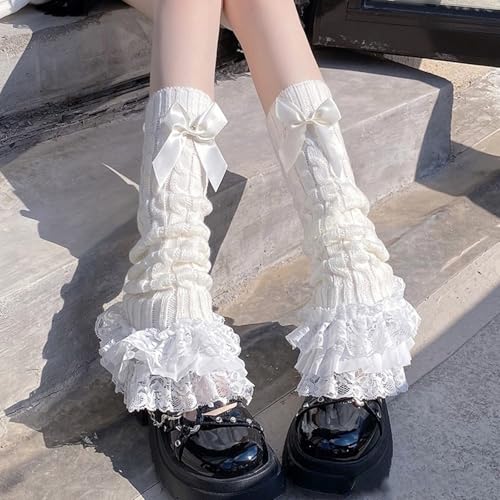 Leoparts 891 Women'S Knit Leg Warmers Y2K Bow Lace Trim Knee High Leg Sleeve Socks thumb #3