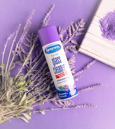 Image of Sprayway Glass Cleaner Lavender Scent Foaming Aerosol Spray, 19oz, Pack of 6 | Ammonia-Free, Streakless, Fast-Acting | Cleans & Polishes Glass Surfaces | Removes Fingerprints, Dust, Dirt, Smoke Film