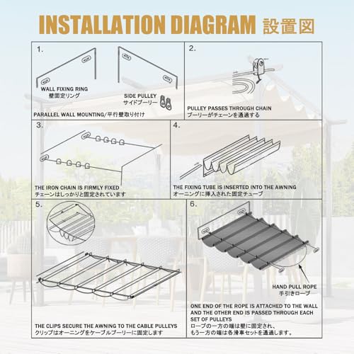 Retractable Pergola Shade Cover - Sliding Wave Shade Sail for Gardens, Terraces & Porches, U-Shaped Sunshade Net, 3.2m x 1m (10.5ft x 3.3ft) Replacement Shade Solution - Image 6