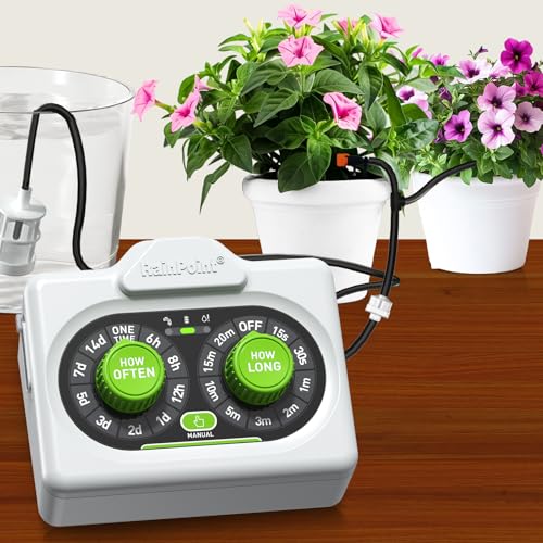 RAINPOINT Easy-Setup Automatic Plant Waterer Indoor for Pot Plant Adjustable Water Output,Battery Powered Outdoor IP54 Waterproof Drip Irrigation System Device Kit Beginner-Friendly Water 10-15 Plants