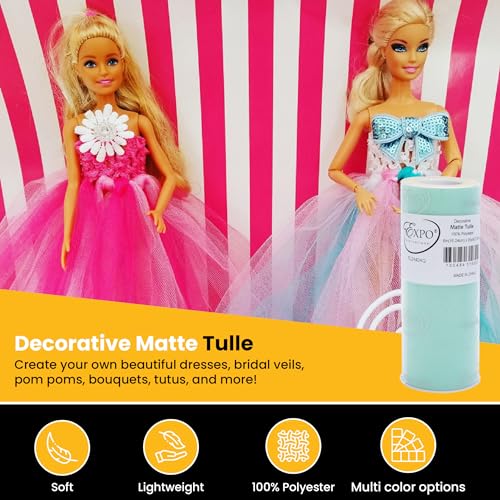 Image of Expo International Decorative Matte Tulle, Roll /Spool of 6 Inch x 25 Yards (Pack of 1), Polyester-Made Tulle Fabric, Matte Finish, Lightweight, Versatile, Washable, Easy-to-Use, Aqua Blue