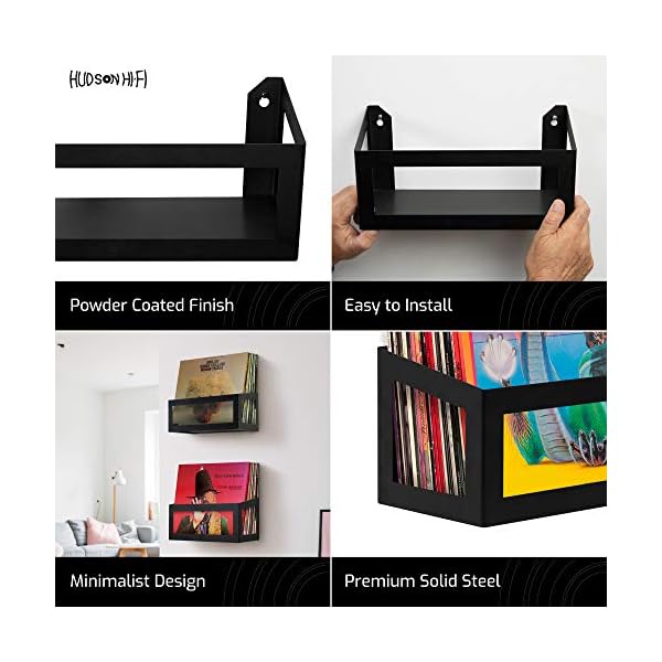 Hudson Hi-Fi Wall Mount Vinyl Record Storage 25-Album Display Holder - Image 3