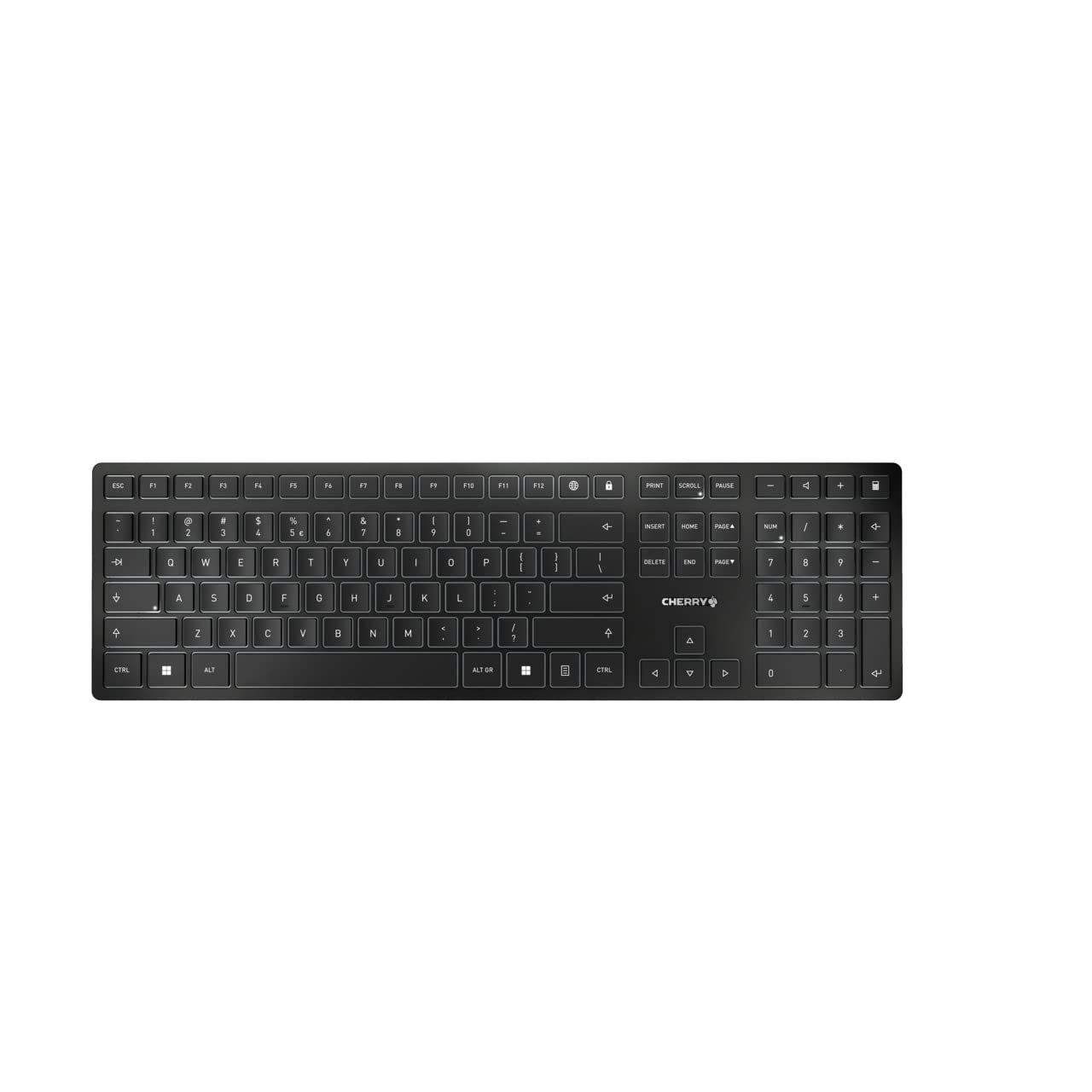 CHERRY KW 9100 SLIM, Bezprzewodowa klawiatura, Układ EU (QWERTY), Do wyboru Bluetooth lub 2,4 GHz, Płaskie klawisze, Akumulator, Czarny-Szary