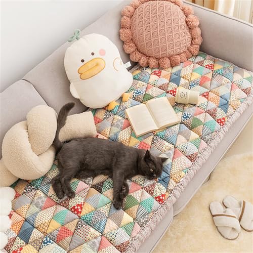 Funny Fuzzy Couch Protector Cover,Large Plaid Square Pet Mat Bed Couch Cover,Cozy Plush Non Slip Couch Cover,Pet Mat Bed Couch Cover,Applies Carpet,Window Bench (Colored Triangle, 70 * 210cm/27 * 83)