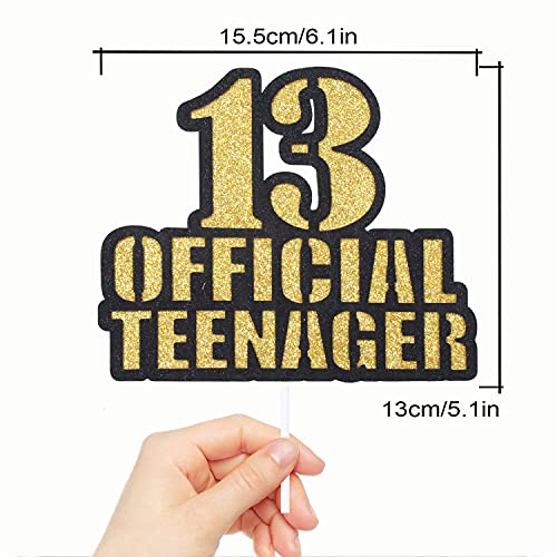 Image of FestikoOfficial Teenager 13 Birthday Cake Topper - Boys Girls 13th Birthday Gold Glitter Cake Supplies - Thirteen Years Old Birthday Party Decoration