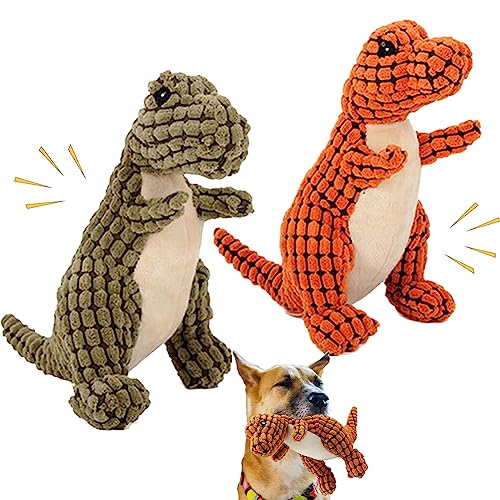 Wnddle Hund Kauspielzeug mit Dino Design, 2Pack Spielzeug für Hunde, Interaktives Hundespielzeug mit eingebauten Quietscher gegen Langenweile
