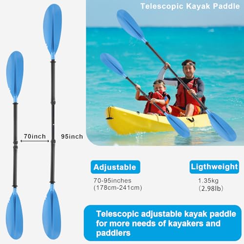 Greeily Kayak Paddle, 70" to 94" Canoe Paddle Telescoping Adjustable for Boat Oars Fishing Adults with Kayak Paddles Leash Steel Material Blue (70"-94") by Greeily - Image 5
