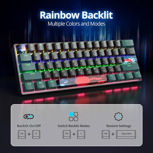 Image of 60 Percent Gaming Keyboard 61 Keys Mechanical Keyboard Rainbow Backlit Ultra Compact Wird Keyboard with Red Switches for Win Ps4 /5 Xbox(61 Green)