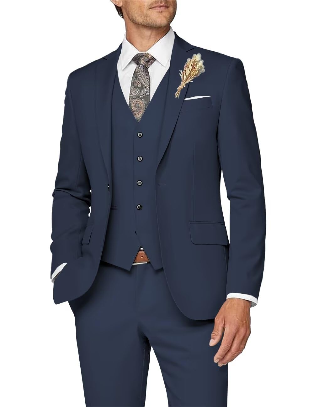 Photo 1 of Wangyue Mens Suits 3 Piece Slim Fit Suits for Men Wedding Prom Tuxedo Formal Business Suit for Men,XL Navy