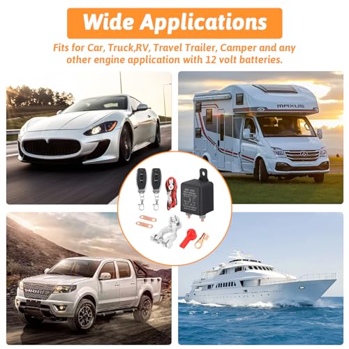 Remote Battery Disconnect Switch 12V 200A Car Kill Switch Anti-Theft Switch Prevent Battery Drain Remote Car Kill Switch Anti Theft with 2 Keys for Car RV Truck Camper Travel Trailer - Image 3