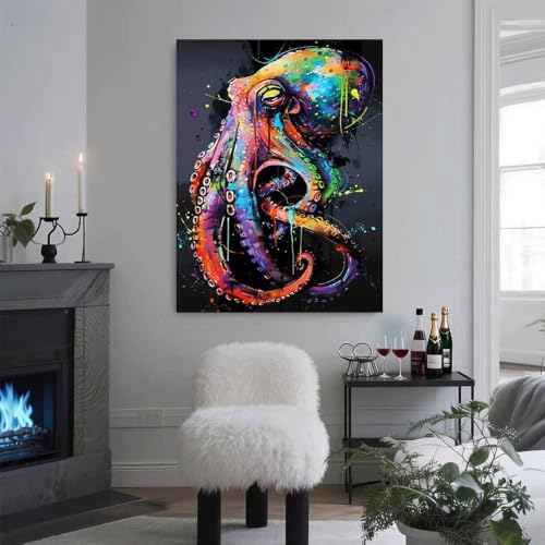 Toile pieuvre arc-en-ciel décoration murale moderne 50x90cm pour affiche intérieure