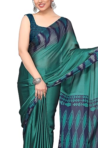 Image of MIRCHI FASHION Saree for Woman Chiffon Georgette Polka Dot Border | Plain Lightweight Women's Sari with Printed Pallu and Blouse Piece