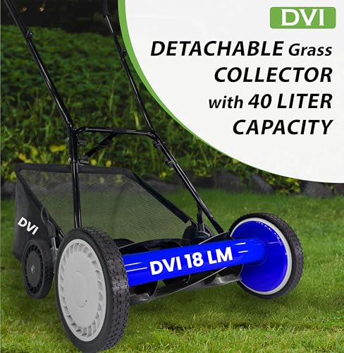 Image of DVI Manual Push Lawn Mower with 40L Premium Grass Catcher | 18-Inch Reel Push Grass Cutter Machine with 9-Position Height Adjustment with 5 Steel Resharpable Blades for Home, Garden and Yard.
