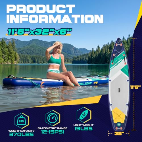 Image of 11'6 inch Inflatable Stand Up Paddle Boards, Premium SUP Accessories, Non-Slip Comfort Deck for Youth & Adults