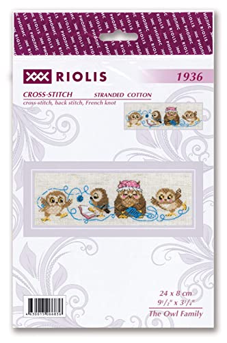Image of RIOLIS - The Owl Family 1936, Animals Cross Stitch Kits 9 inchx3, Cross Stitch Kits for Beginners & Advanced, Crossstitching Kits Adult, Counted Stitching Kits, Embroidery Kit