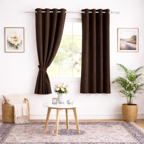 Image of Roseate 100% True Black Out Curtains (5 Feet /Set of 1) Solid Room Darkening Curtain & Thermal Insulated for Bedroom, Living Room (Dark Brown / 116x152 cm)