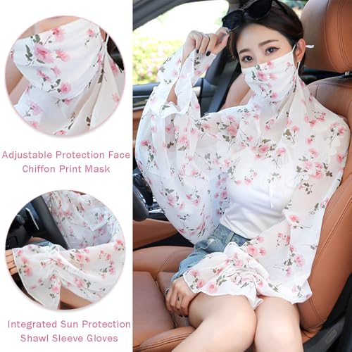 Women Sun Protection Floral Scarf Shawl,Lightweight Cardigan Chiffon Print Mask Integration Cycling Fishing Driving4