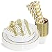 Disposable Gold Dinnerware Set for Party or Wedding - Includes Gold Rim Plates, Cutlery, Napkins, Cups & Paper Straws for Dinner, Bridal Shower, Birthday & Christmas| 180 Pcs Fancy Gold Silverware