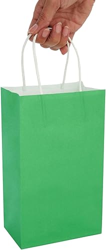 Miniatura 4 de BLUE PANDA Paquete de 25 bolsas de regalo verdes con asas, pequeñas bolsas de papel para regalos de cumpleaños, bodas, minoristas (5.3 x 3.2 x 9