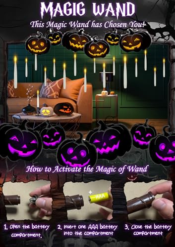 Image of Halloween Decoration, Floating Candles with Wand, 10 PCs Flameless Magic Hanging Candles with 11 AAA Battery, Flickering Warm Light Floating LED Candle Taper Candle Set Birthday, Xmas Gift
