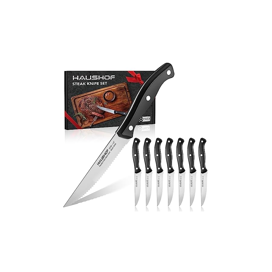 HAUSHOF-Steak-Knives-Set-of-8-Premium-Stainless-Steel-Serrated-Steak-Knife-Set-with-Gift-Box-Full-Tang-and-Ergonomic-Handle-Gifts-Knife-Set-for-Mom-Dad-Wife-and-Husband HAUSHOF Steak Knives Set of 8, Premium Stainless Steel Serrated Steak Knife Set with Gift Box, Full Tang and Ergonomic Handle, Gifts Knife Set for Mom, Dad, Wife and Husband