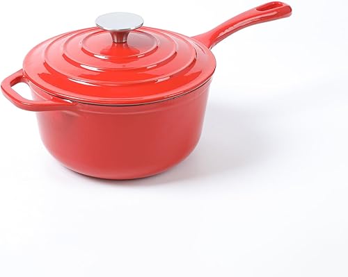 HAWOK Sartén de hierro fundido esmaltado de 2.65 cuartos de galón, 2.5 litros, rojo