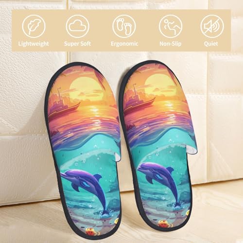 Hawaiian Island Dolphin Print Women Slippers Home Furry Shoes Keep Men Couples Shoes Warm For Women-3